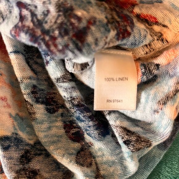 J Jill Love Linen Top L Petite Blue Floral Cap Sleeve Tropicalcore Casual Resort - Picture 5 of 5